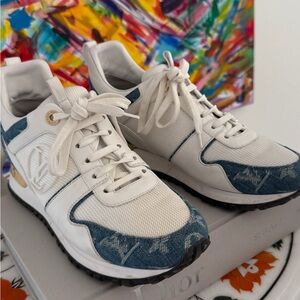 Louis Vuitton White and Blue Sneakers
